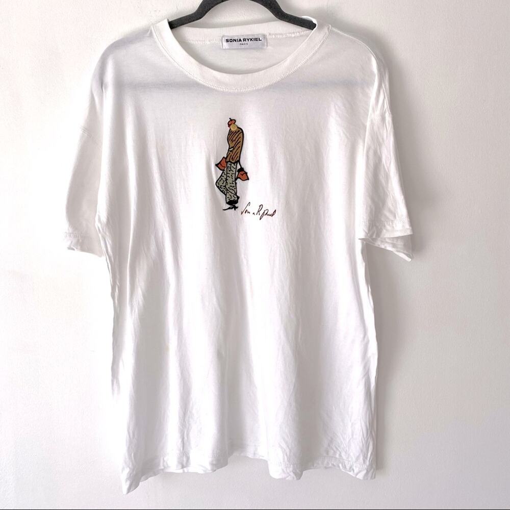 Sonia Rykiel Paris French Designer Animal Print White T-shirt large